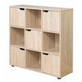 Basicwise 9 Cube Wooden Organizer With 5 Enclosed Doors and 4 Shelves, Oak QI003677O